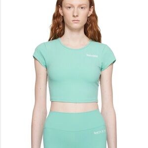 Sporty & Rich Green Fitted Crop Tee Cap Sleeve